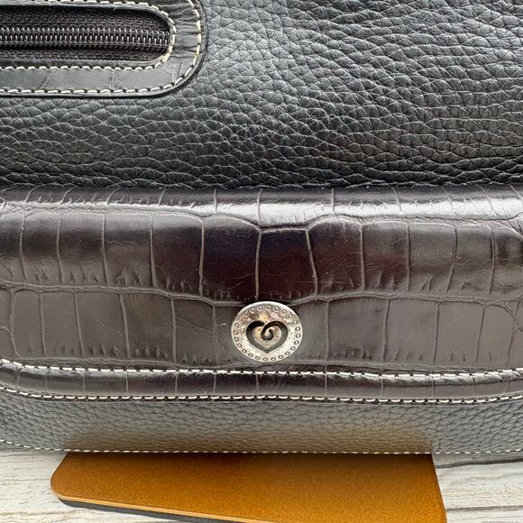 Brighton Pebbled Leather Purse Shoulder Bag Black Braided Heart Classic Boho Y2K - Picture 5 of 17